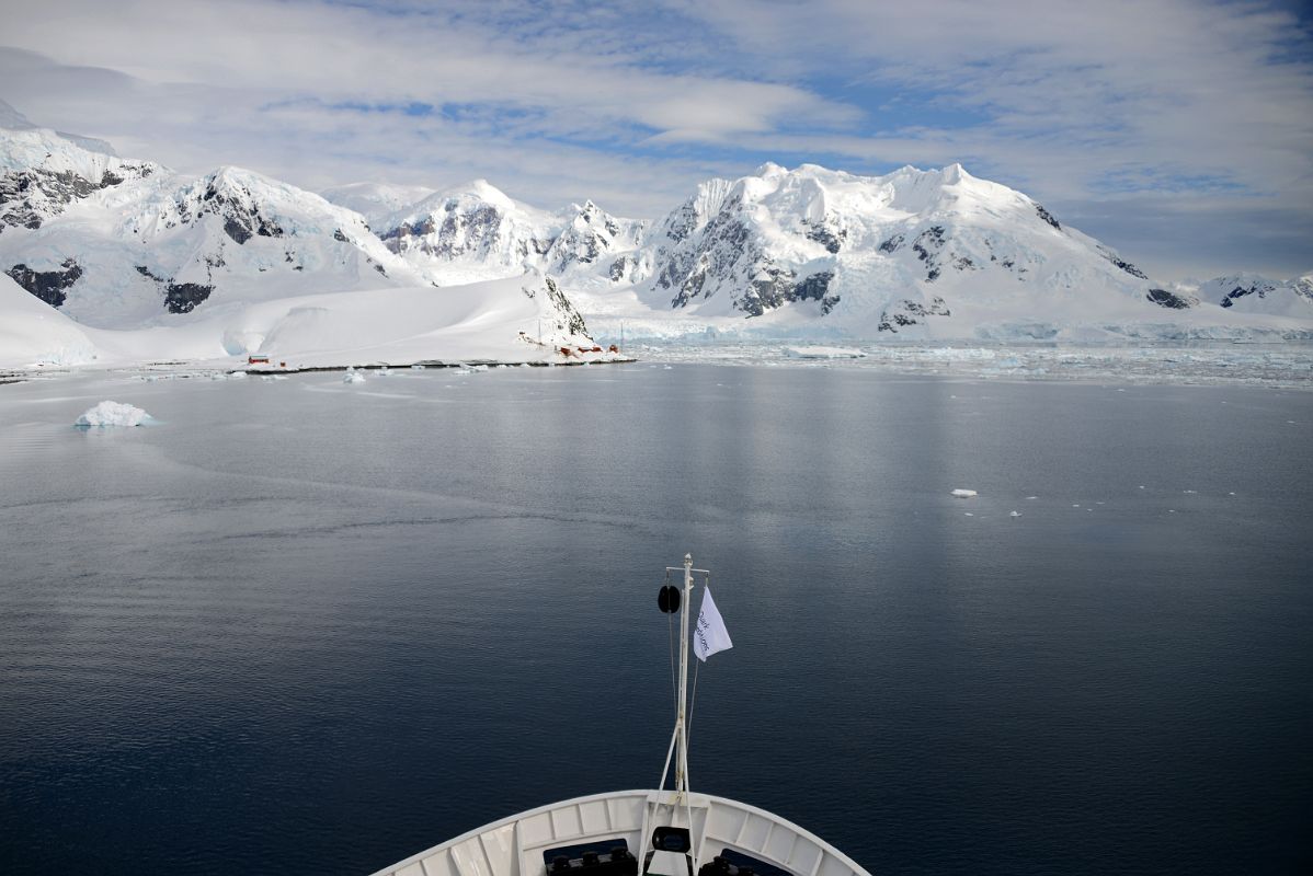 02A Arriving At Almirante Brown Station With Triangle Peak And Hauron Peak Beyond From Quark Expeditions Antarctica Cruise Ship